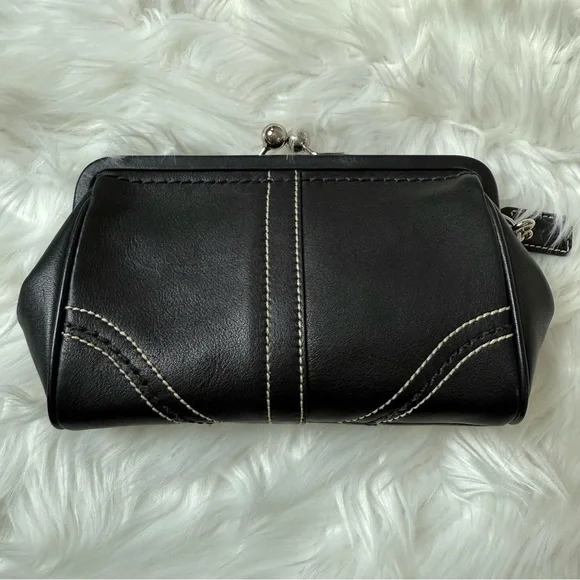 Coach RARE Kisslock Y2K Black Leather Clutch Wristlet - Picture 11 of 16